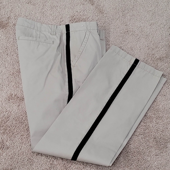 GAP Casual Tan Pant Tuxedo Style Women's 8 Black Piping Straight Leg 32x32 - Picture 2 of 10